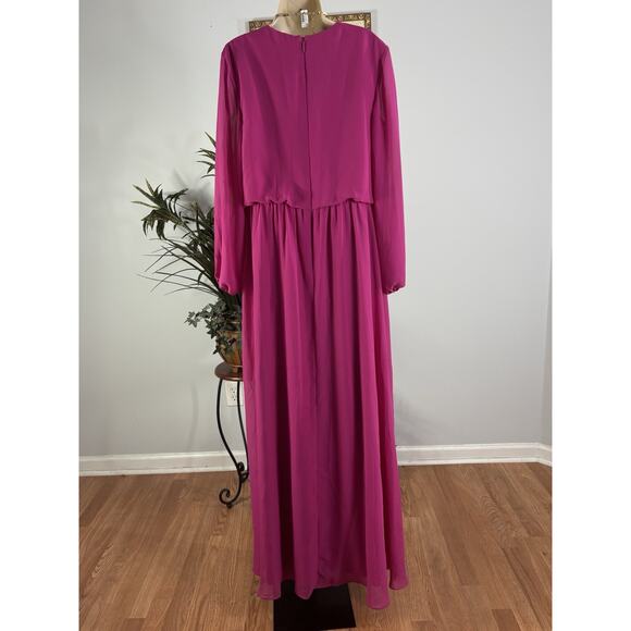 JJ’S House Woman Dress 14 Long Sleeve Lined Rushed V-Neck Fuchsia Bridesmaids - Picture 4 of 12